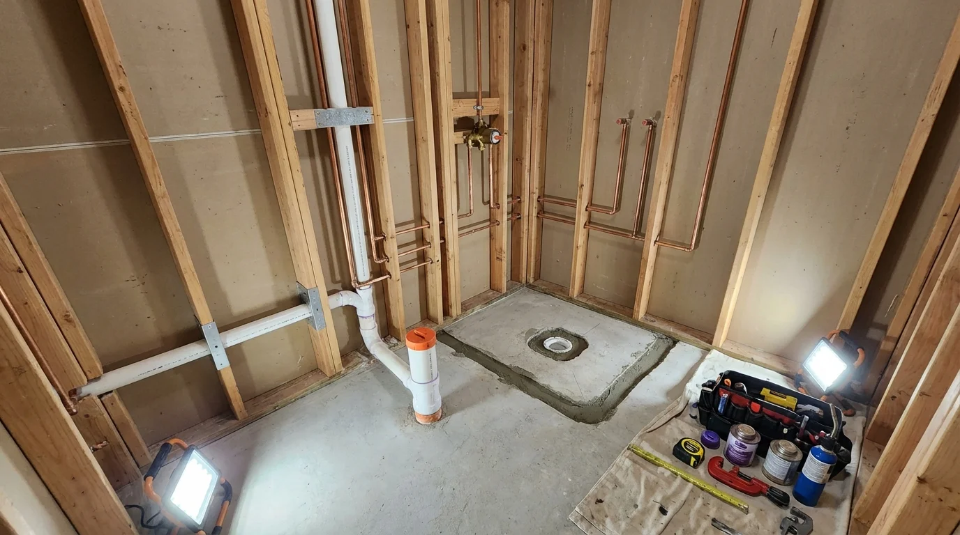 Bathroom rough-in plumbing during remodel by Johns Plumbing LLC in Scottsdale