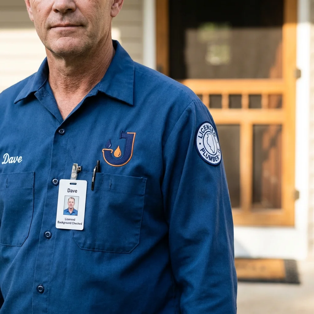 Licensed plumber showing ID badge in Scottsdale, AZ