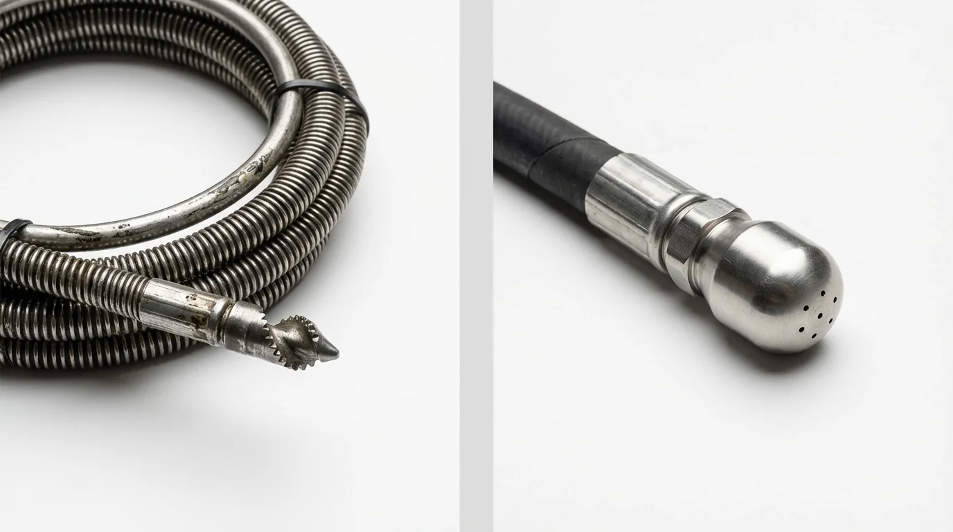 Drain snake cable and hydro jetting nozzle used for drain cleaning in Scottsdale, AZ