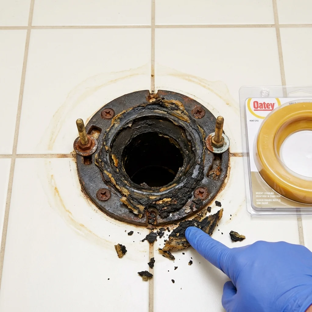 Failed wax ring showing water seepage at the base of a toilet in a Scottsdale, AZ home